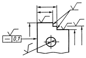 Обозначения шероховатости на размерных линиях
